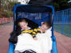 The boys sleep in a stroller at the Magic Kingdom